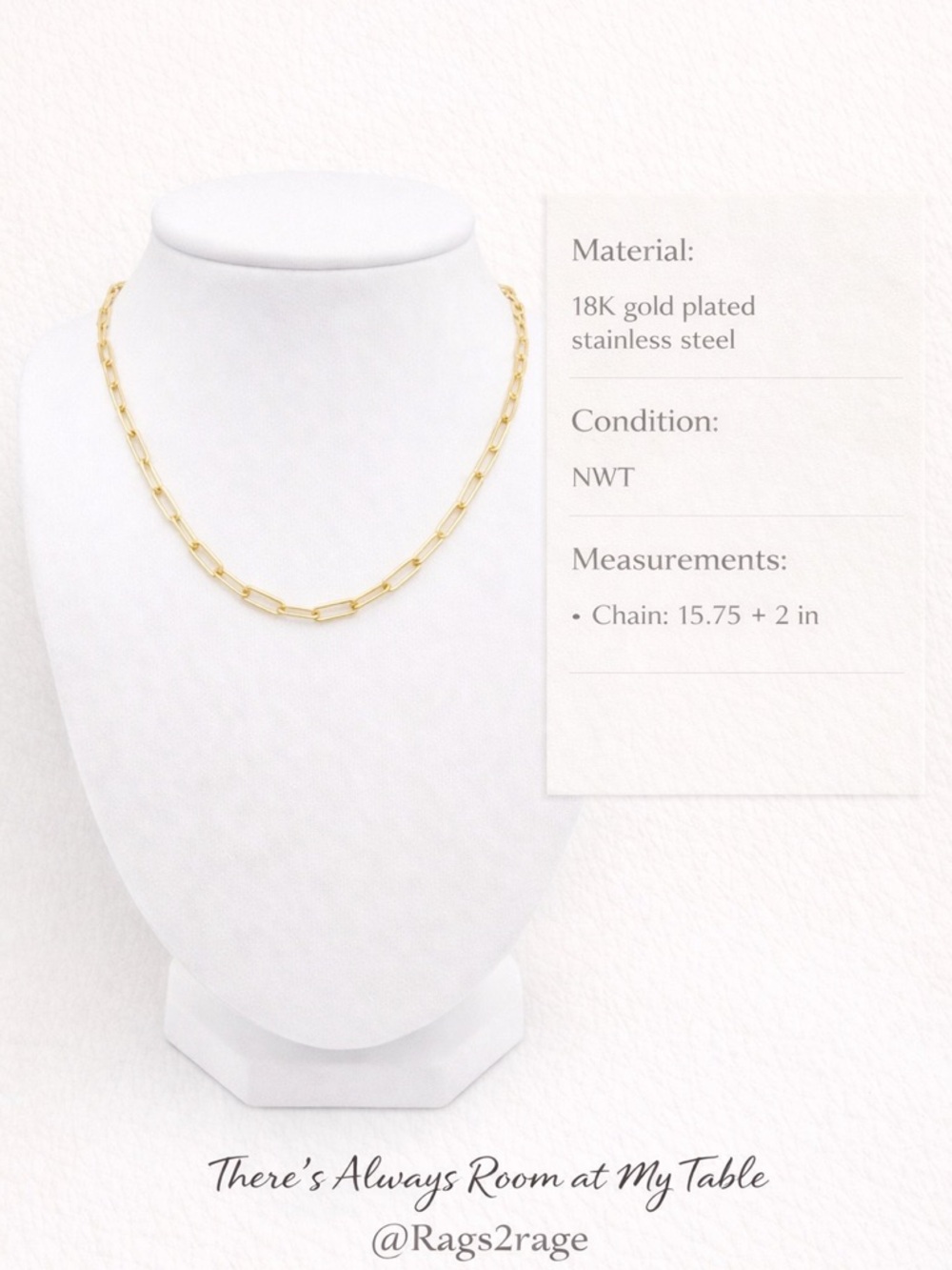 18K Gold Plated Stainless Steel Paperclip Chain Necklace Lobster Clasp